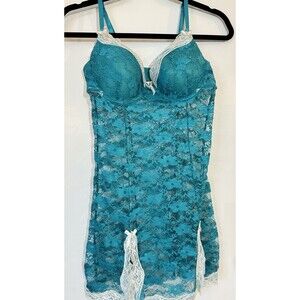 Native Intimates 36C Stretch Lace Underwire Molded Chemise Turquoise Whimsigoth